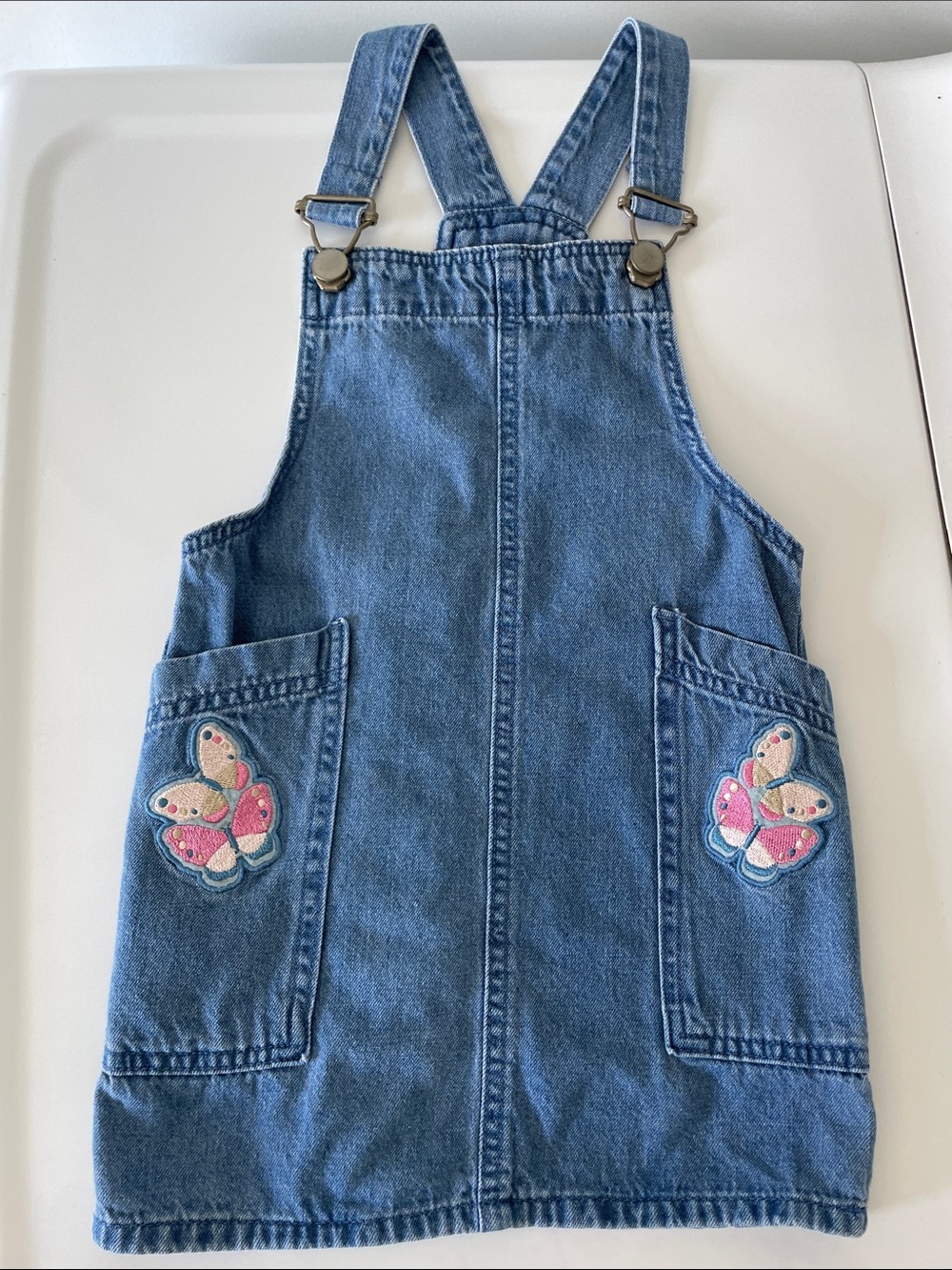 Garanimals Blue Denim Overall Dress with Pink Butterfly Pockets